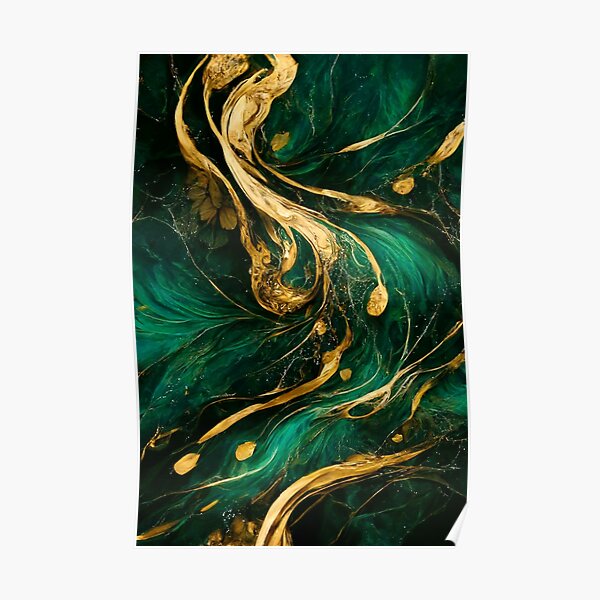 Emerald Green Marble Texture With Gold Veins Vector Background