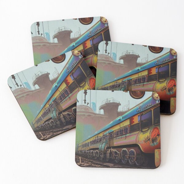 Item preview, colorful graffiti covered train in a steampunk city designed and sold by Tony Anastasi.