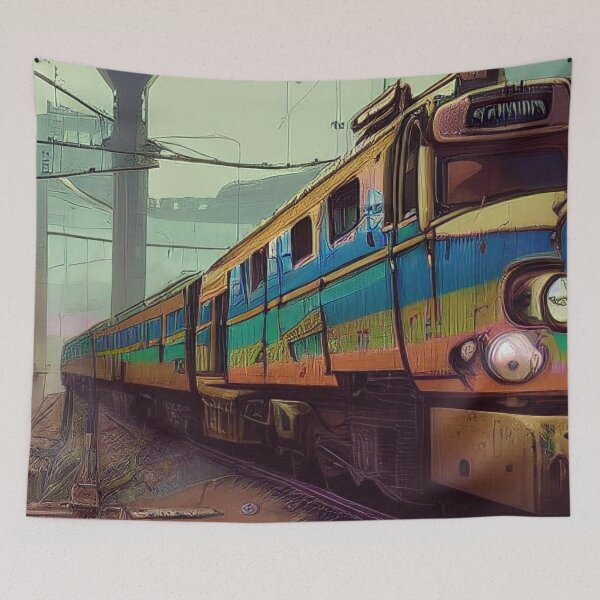 Item preview, colorful graffiti covered train in a steampunk city designed and sold by Tony Anastasi.