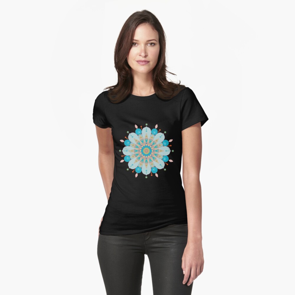 T-shirt moulant « Mandala fleur, "Mer & sable"»