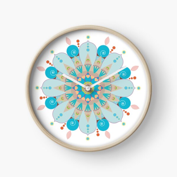 Mandala fleur, "Mer & sable" Horloge