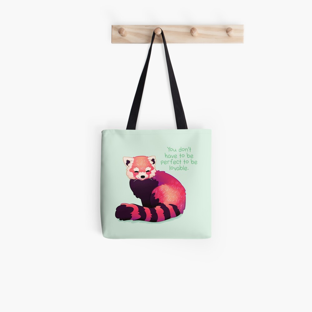 "You Don't Have to Be Perfect To Be Lovable" Red Panda Tote Bag