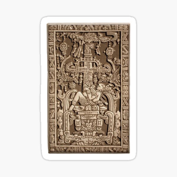 Ancient Astronaut. Pakal, Maya, sarcophagus lid. Sticker