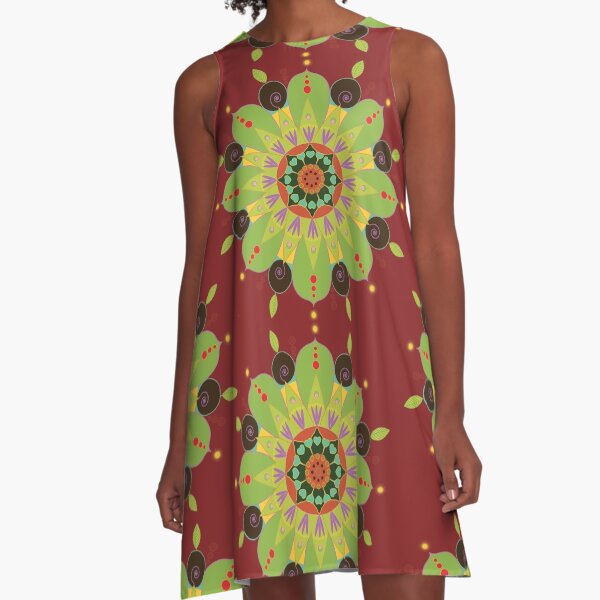 Mandala fleur, vert Robe trapèze
