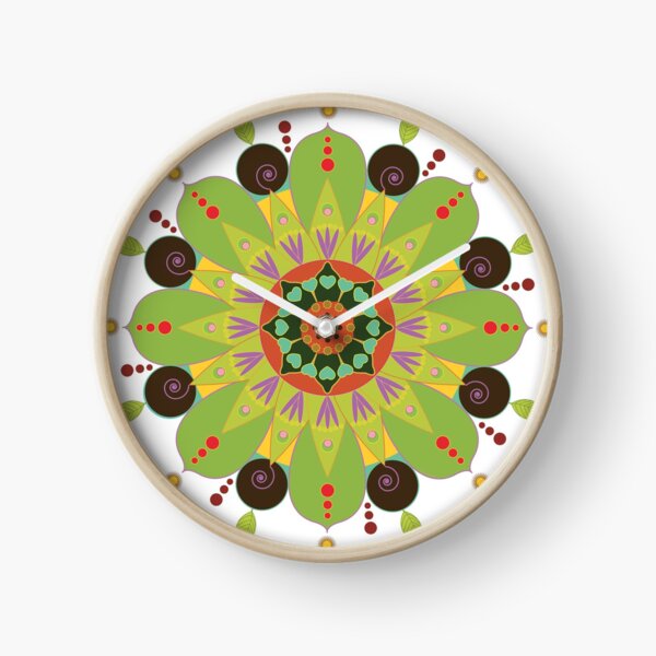 Mandala fleur, vert Horloge