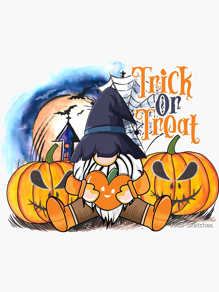 Trick or Treat Gnome Halloween Scene&quot; Sticker for Sale by Jessi 