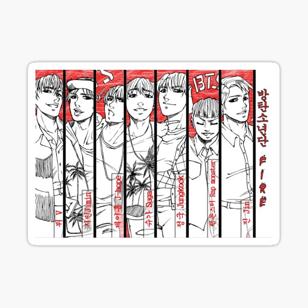 BTS - red, black & white Sticker