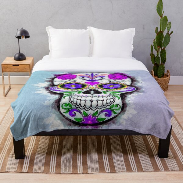 Item preview, Sugar Skull - Colorful Halloween Watercolor Painting designed and sold by Andreea Eva Herczegh.