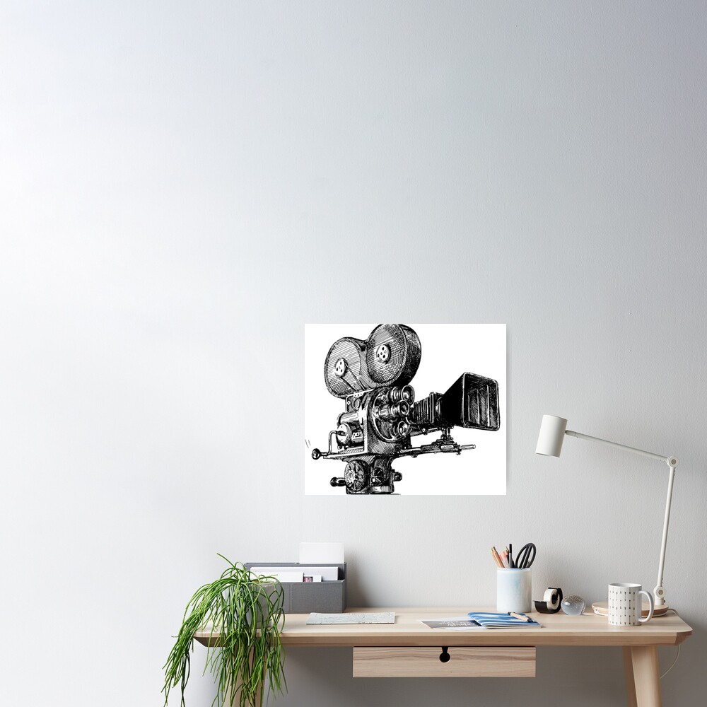 old cinema camera Film Reel Sticker Poster for Sale by EROUISE