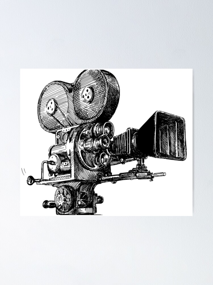old cinema camera Film Reel Sticker Poster for Sale by EROUISE