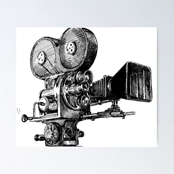 Poster Movie composition. Vintage camera, director chair and reels