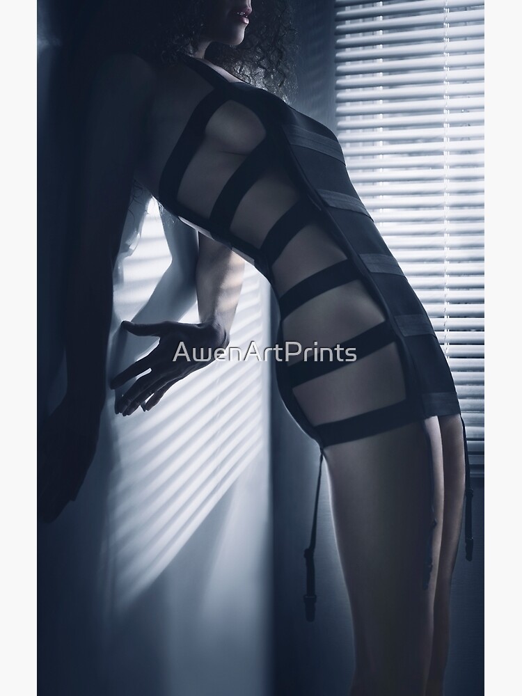 Edgy sexy fashion photo of a woman in stripy underwear in dim window light  art print Photographic Print for Sale by AwenArtPrints