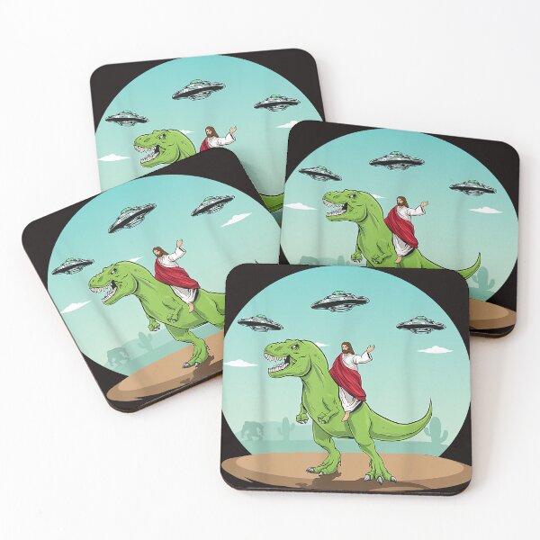 Item preview, Jesus Riding A Dinosaur Funny Bigfoot UFO Alien Abduction designed and sold by Ella38.