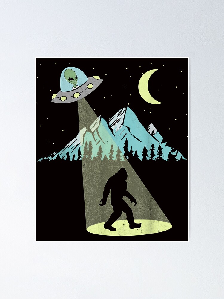 Bigfoot Ufo Abduction - Believe T-Shirt - Moon & Mountain