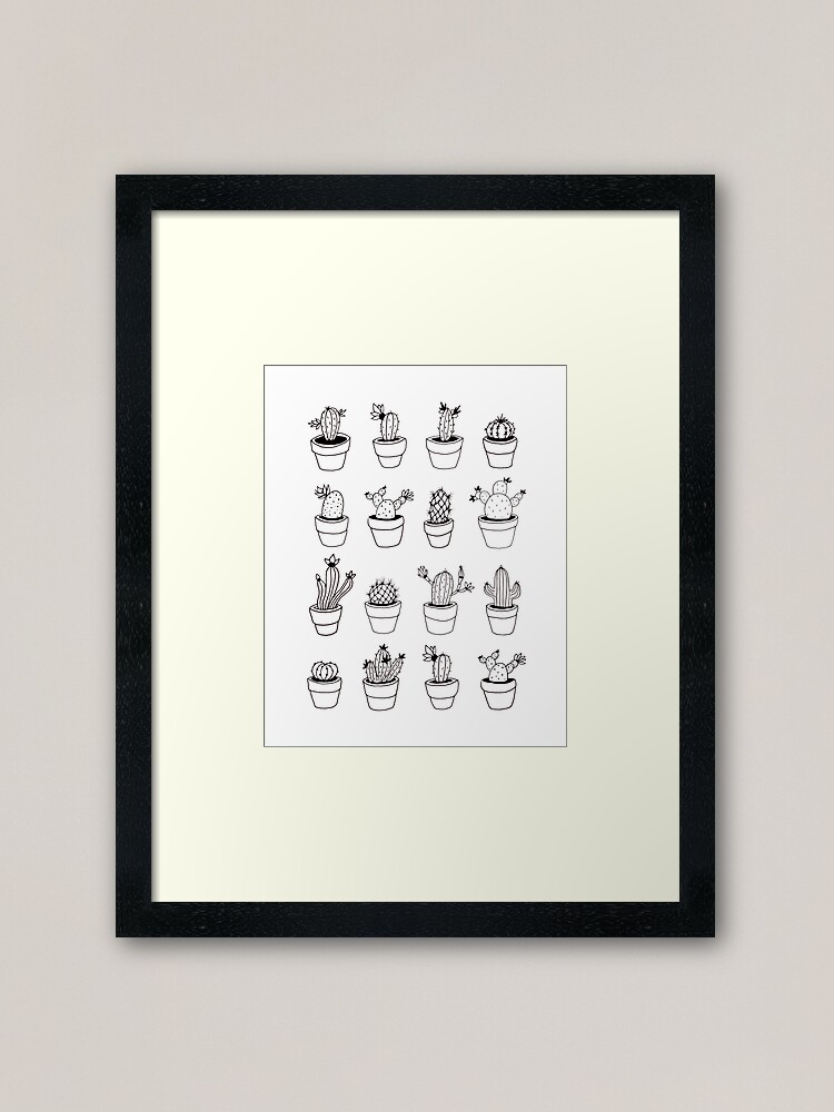 Alternate view of Hand Drawn Cactuses Pattern Framed Art Print