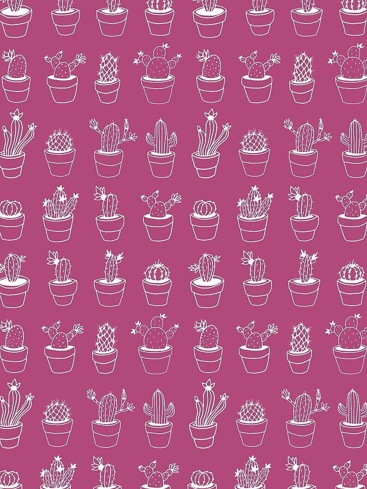 Hand Drawn Cactuses Pattern Dark Pink by mirunasfia