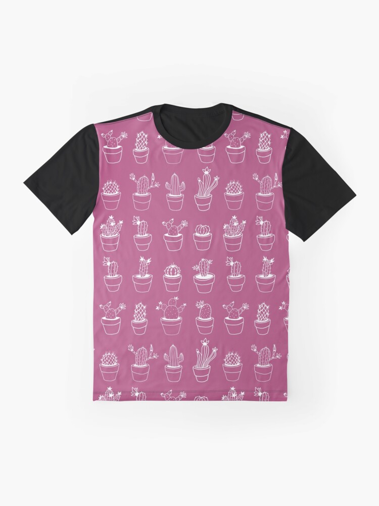 Alternate view of Hand Drawn Cactuses Pattern Dark Pink Graphic T-Shirt
