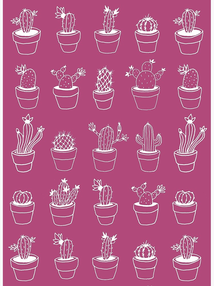 Hand Drawn Cactuses Pattern Dark Pink by mirunasfia