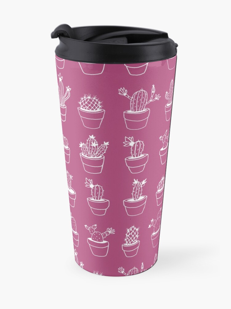 Alternate view of Hand Drawn Cactuses Pattern Dark Pink Travel Mug
