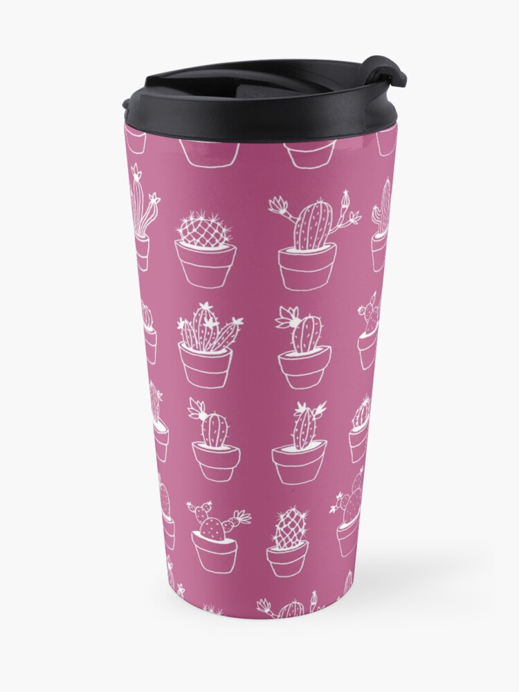 Alternate view of Hand Drawn Cactuses Pattern Dark Pink Travel Mug