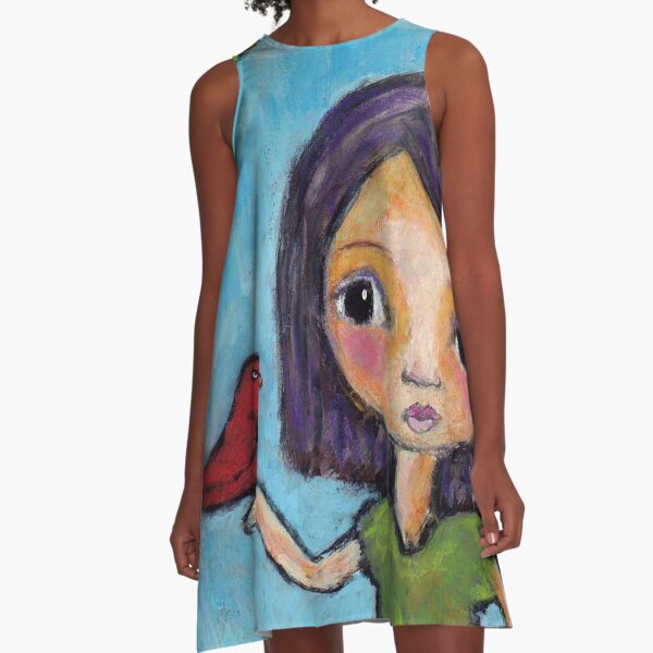 Girl and a Red Bird A-Line Dress