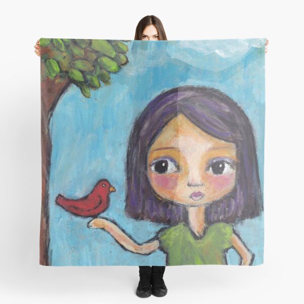Girl and a Red Bird Scarf