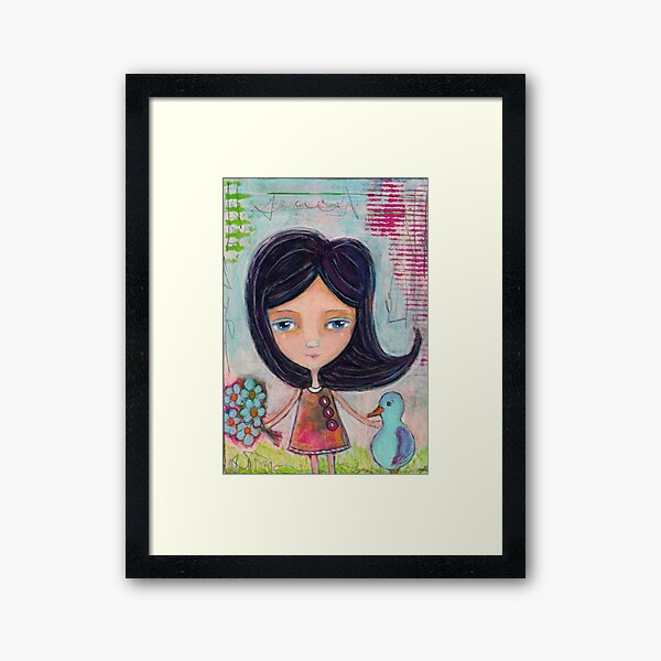 Girl and a Bluebird Painting Framed Art Print