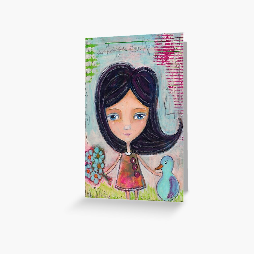Girl and a Bluebird Painting Greeting Card