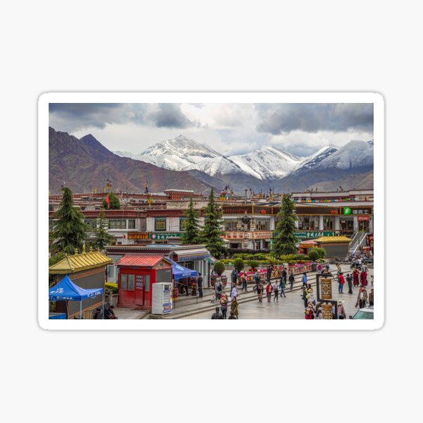 Tibet. Lhasa. Square with the Mountains in the background. Sticker
