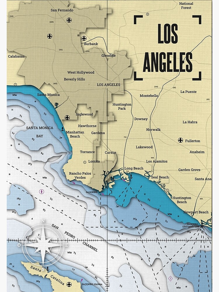 "Los Angeles Nautical Chart" Poster for Sale by snev Redbubble