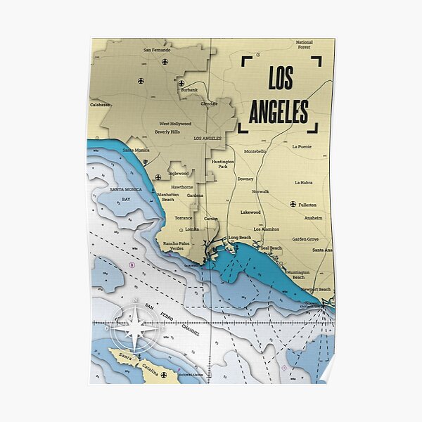 "Los Angeles Nautical Chart" Poster for Sale by snev Redbubble