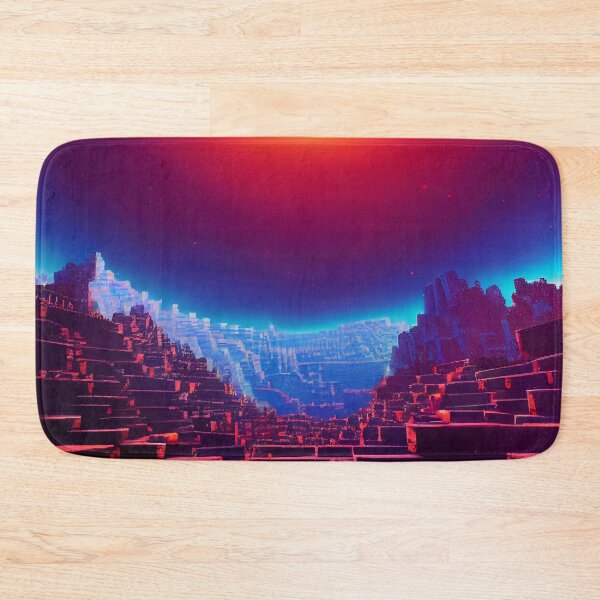 Item preview, Cyberpunk Minecraft Inspired Neon Landscape - AI Generated Art designed and sold by Vault256.