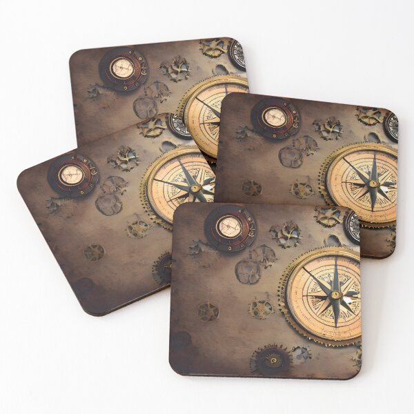 Item preview, Steampunk retro background with gears, compass and maps on rusty metal  designed and sold by UDDesign.