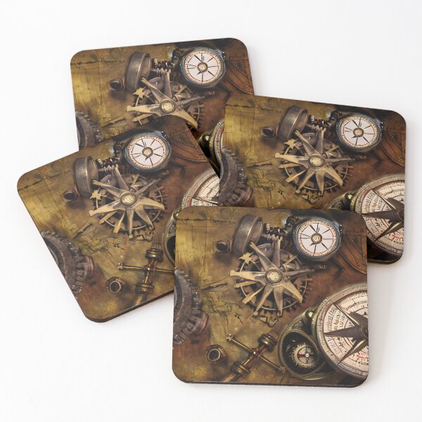 Item preview, Steampunk retro background with gears, compass and maps on rusty metal  designed and sold by UDDesign.