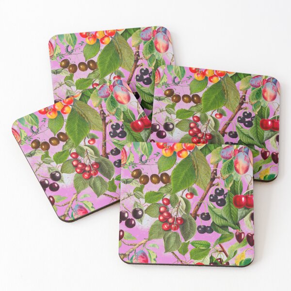 Item preview, Exotic tropical floral leaves and fruits, botanical pattern, tropical plants, pink fruit pattern designed and sold by ZeinabTaha.
