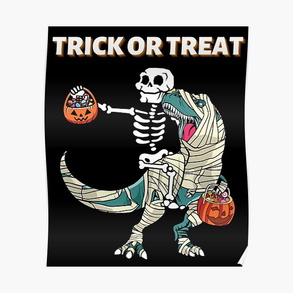 "skeleton riding dinosaur bones halloween" Poster for Sale by