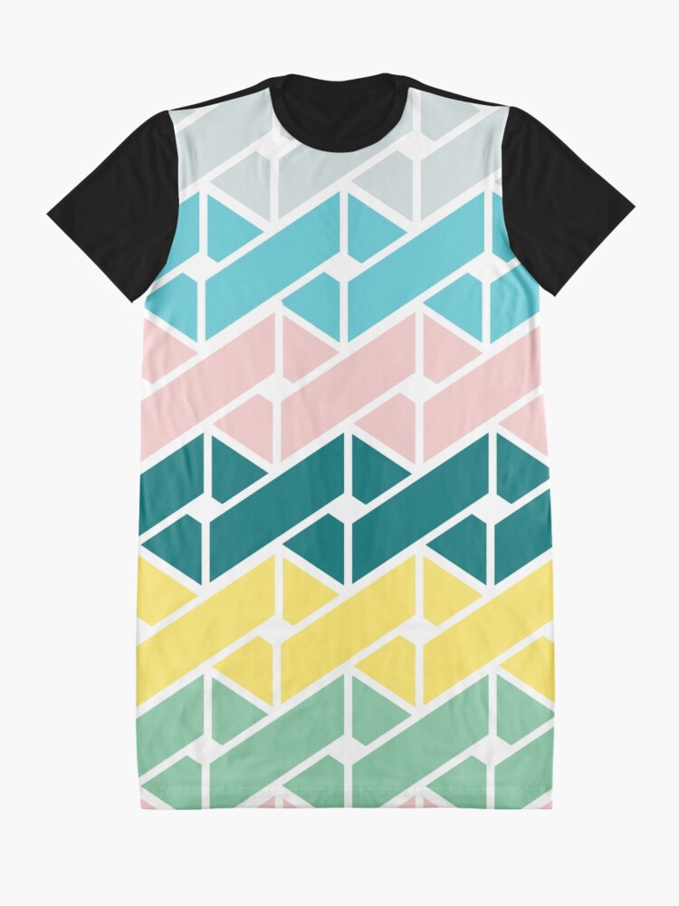 Alternate view of Geometric Link Pattern Teal Pink Turquoise Green Yellow Graphic T-Shirt Dress