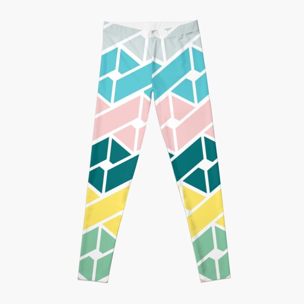 Geometric Link Pattern Teal Pink Turquoise Green Yellow Leggings