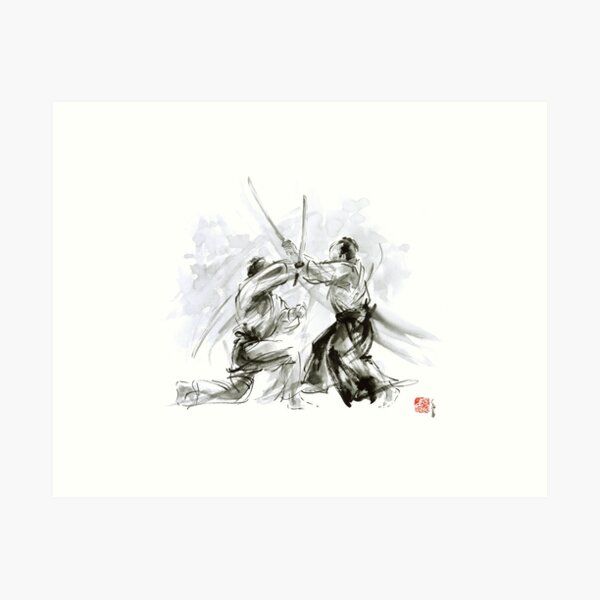 Item preview, Mens gift ideas, aikido martial arts, ink drawing large poster designed and sold by Mariusz Szmerdt.