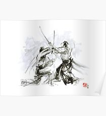 Mens gift ideas, aikido martial arts, ink drawing large poster Poster