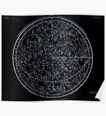 Constellations of the Northern Hemisphere | Pale Blue On Black Poster