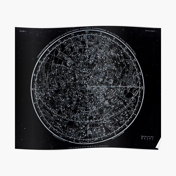 Constellations of the Northern Hemisphere | Pale Blue On Black Poster