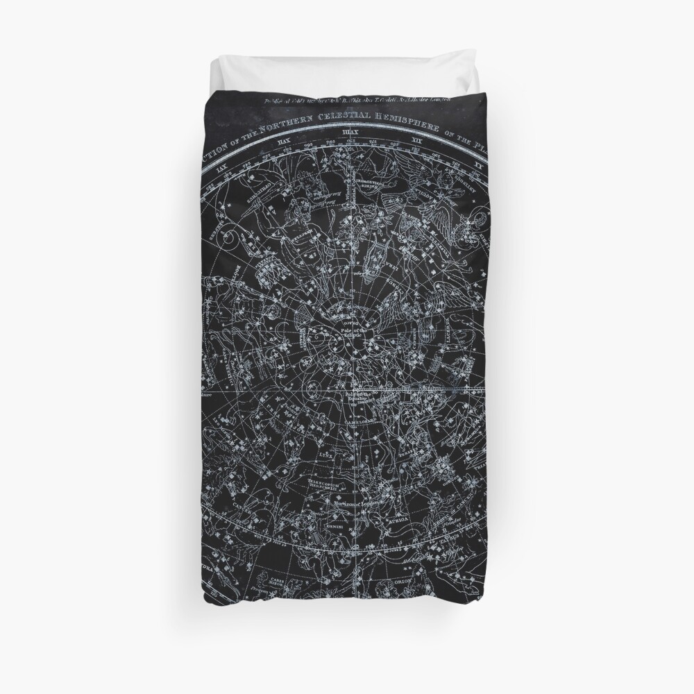 Constellations of the Northern Hemisphere | Pale Blue On Black Duvet Cover
