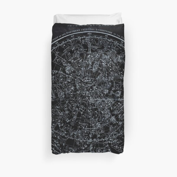Constellations of the Northern Hemisphere | Pale Blue On Black Duvet Cover
