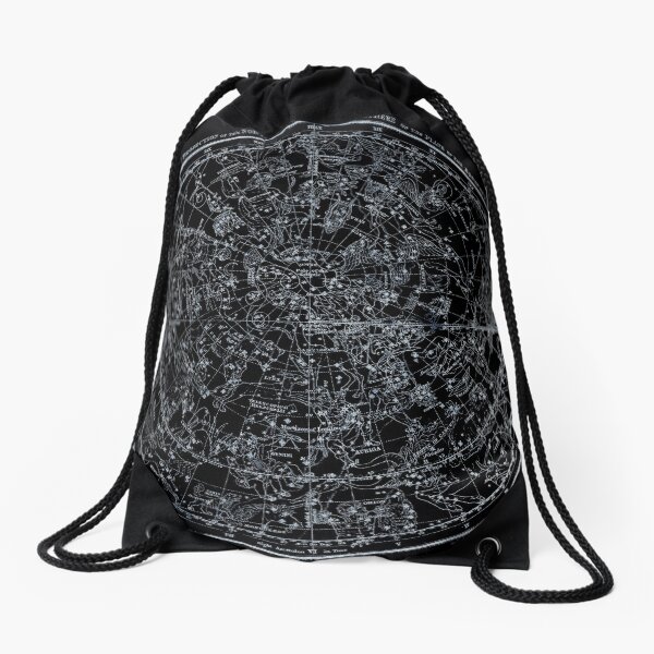 Constellations of the Northern Hemisphere | Pale Blue On Black Drawstring Bag