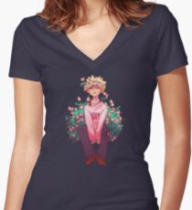 Camiseta entallada de cuello en V Bakugou en rosa