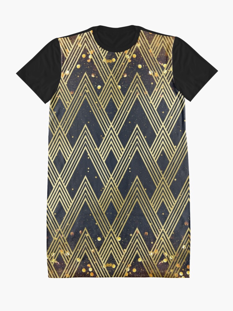 Alternate view of Art Deco 1920s Geometric Pattern Gold Glitter Stars Graphic T-Shirt Dress