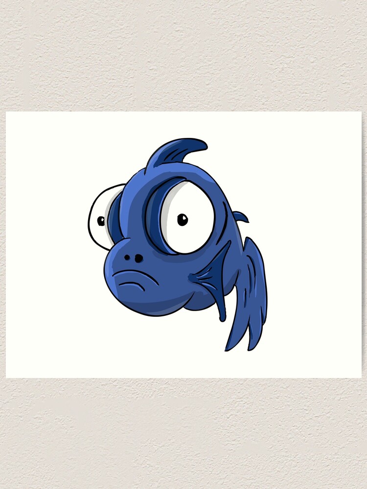 Cartoon blue small big eyes cichlid fish-telescope