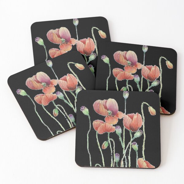 Item preview, Watercolor Poppy flowers on Black designed and sold by Pavnud.