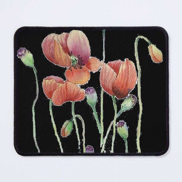 Item preview, Watercolor Poppy flowers on Black designed and sold by Pavnud.